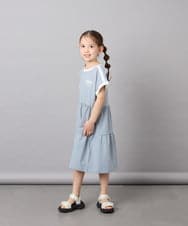 KJPGD02039 a.v.v KIDS(アー・ヴェ・ヴェ) [120-160]【接触冷感/毛玉になりにくい】配色ティアードワンピース ライトブルー