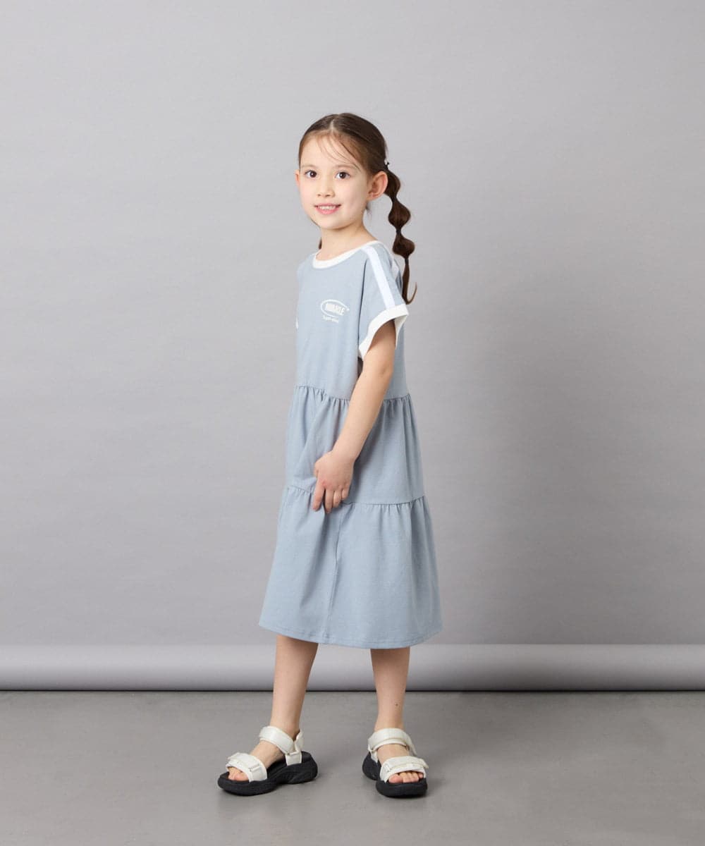 KJPGD02039 a.v.v KIDS(アー・ヴェ・ヴェ) [120-160]【接触冷感/毛玉になりにくい】配色ティアードワンピース ライトブルー