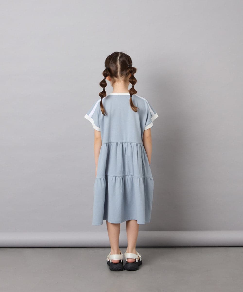 KJPGD02039 a.v.v KIDS(アー・ヴェ・ヴェ) [120-160]【接触冷感/毛玉になりにくい】配色ティアードワンピース ライトブルー