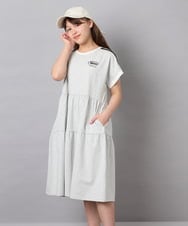 KJPGD02039 a.v.v KIDS(アー・ヴェ・ヴェ) [120-160]【接触冷感/毛玉になりにくい】配色ティアードワンピース ライトグレー