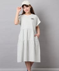 KJPGD02039 a.v.v KIDS(アー・ヴェ・ヴェ) [120-160]【接触冷感/毛玉になりにくい】配色ティアードワンピース ライトグレー
