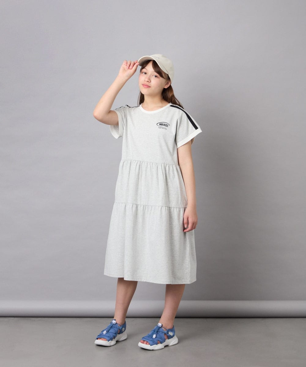 KJPGD02039 a.v.v KIDS(アー・ヴェ・ヴェ) [120-160]【接触冷感/毛玉になりにくい】配色ティアードワンピース ライトグレー