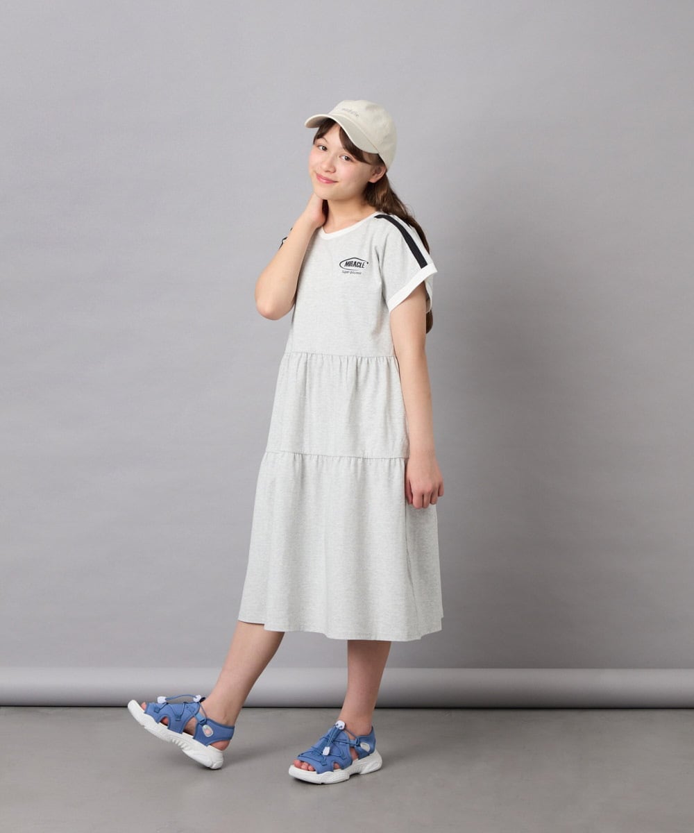 KJPGD02039 a.v.v KIDS(アー・ヴェ・ヴェ) [120-160]【接触冷感/毛玉になりにくい】配色ティアードワンピース ライトグレー