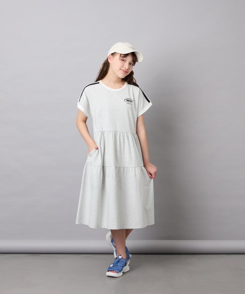 KJPGD02039 a.v.v KIDS(アー・ヴェ・ヴェ) [120-160]【接触冷感/毛玉になりにくい】配色ティアードワンピース ライトグレー