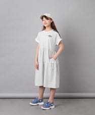 KJPGD02039 a.v.v KIDS(アー・ヴェ・ヴェ) [120-160]【接触冷感/毛玉になりにくい】配色ティアードワンピース ライトグレー