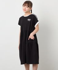 KJPGD02039 a.v.v KIDS(アー・ヴェ・ヴェ) [120-160]【接触冷感/毛玉になりにくい】配色ティアードワンピース ブラック