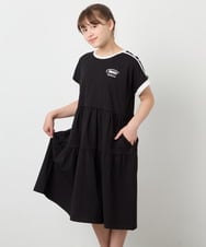 KJPGD02039 a.v.v KIDS(アー・ヴェ・ヴェ) [120-160]【接触冷感/毛玉になりにくい】配色ティアードワンピース ブラック
