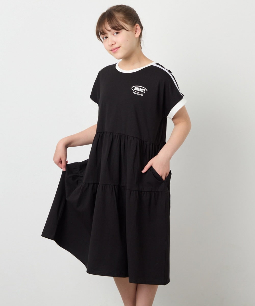 KJPGD02039 a.v.v KIDS(アー・ヴェ・ヴェ) [120-160]【接触冷感/毛玉になりにくい】配色ティアードワンピース ブラック