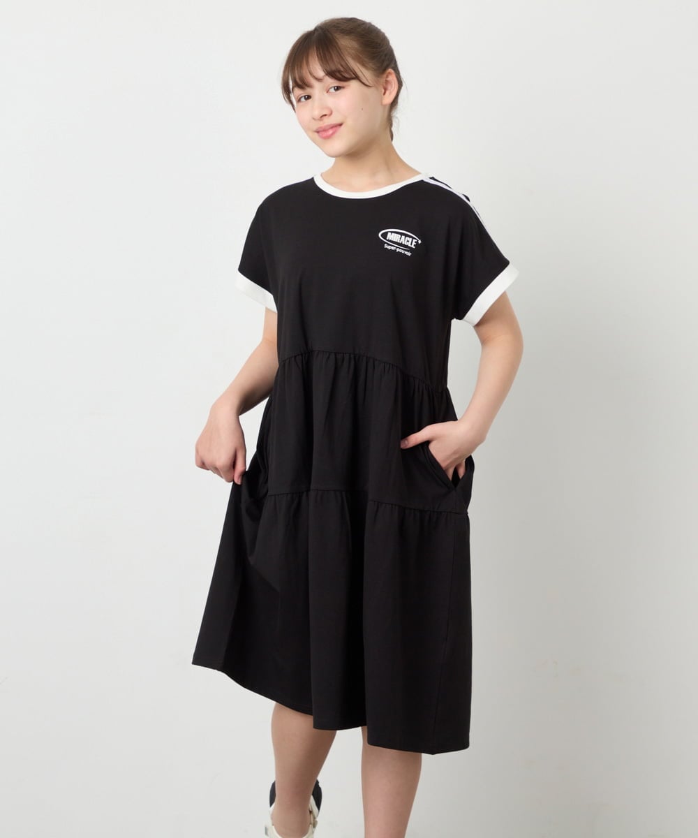 KJPGD02039 a.v.v KIDS(アー・ヴェ・ヴェ) [120-160]【接触冷感/毛玉になりにくい】配色ティアードワンピース ブラック