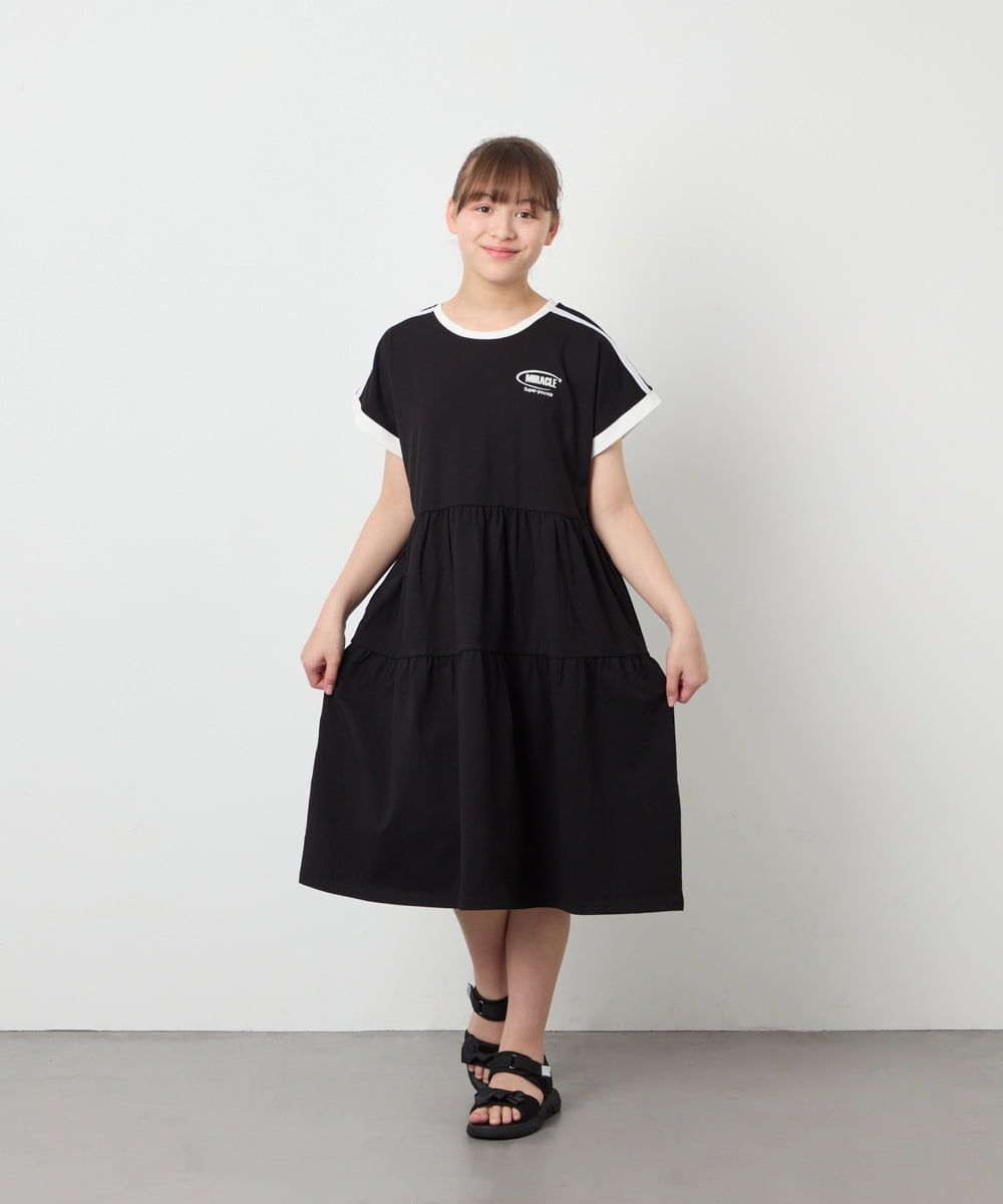KJPGD02039 a.v.v KIDS(アー・ヴェ・ヴェ) [120-160]【接触冷感/毛玉になりにくい】配色ティアードワンピース ブラック