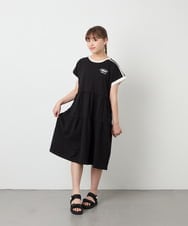 KJPGD02039 a.v.v KIDS(アー・ヴェ・ヴェ) [120-160]【接触冷感/毛玉になりにくい】配色ティアードワンピース ブラック