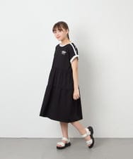 KJPGD02039 a.v.v KIDS(アー・ヴェ・ヴェ) [120-160]【接触冷感/毛玉になりにくい】配色ティアードワンピース ブラック