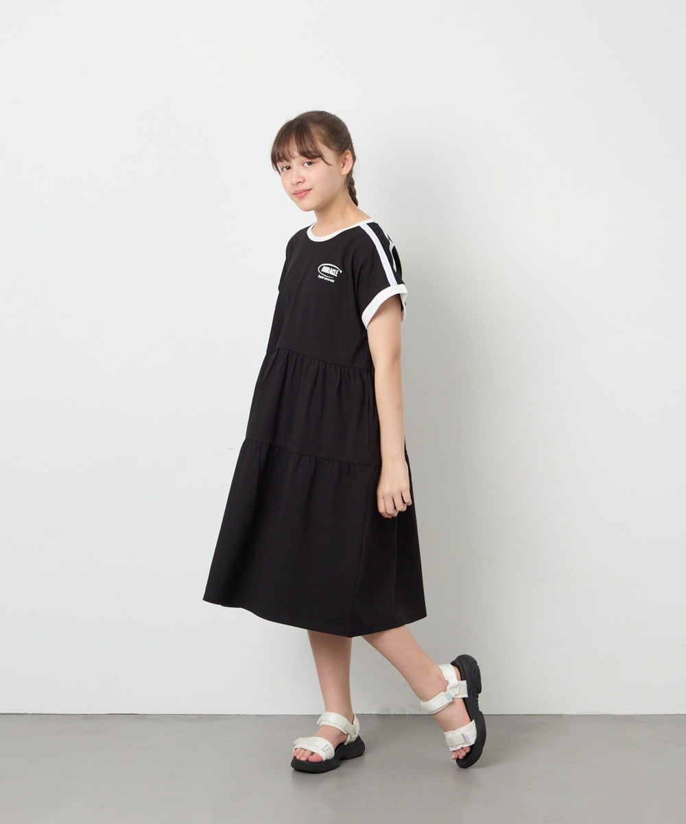 KJPGD02039 a.v.v KIDS(アー・ヴェ・ヴェ) [120-160]【接触冷感/毛玉になりにくい】配色ティアードワンピース ブラック