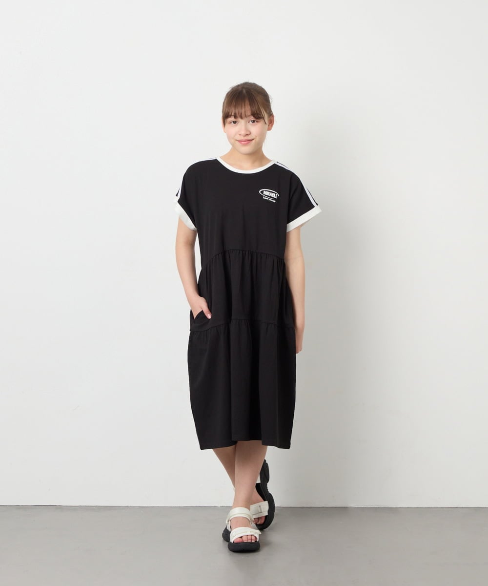 KJPGD02039 a.v.v KIDS(アー・ヴェ・ヴェ) [120-160]【接触冷感/毛玉になりにくい】配色ティアードワンピース ブラック