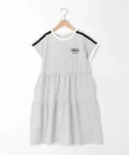 KJPGD02039 a.v.v KIDS(アー・ヴェ・ヴェ) [120-160]【接触冷感/毛玉になりにくい】配色ティアードワンピース ライトグレー