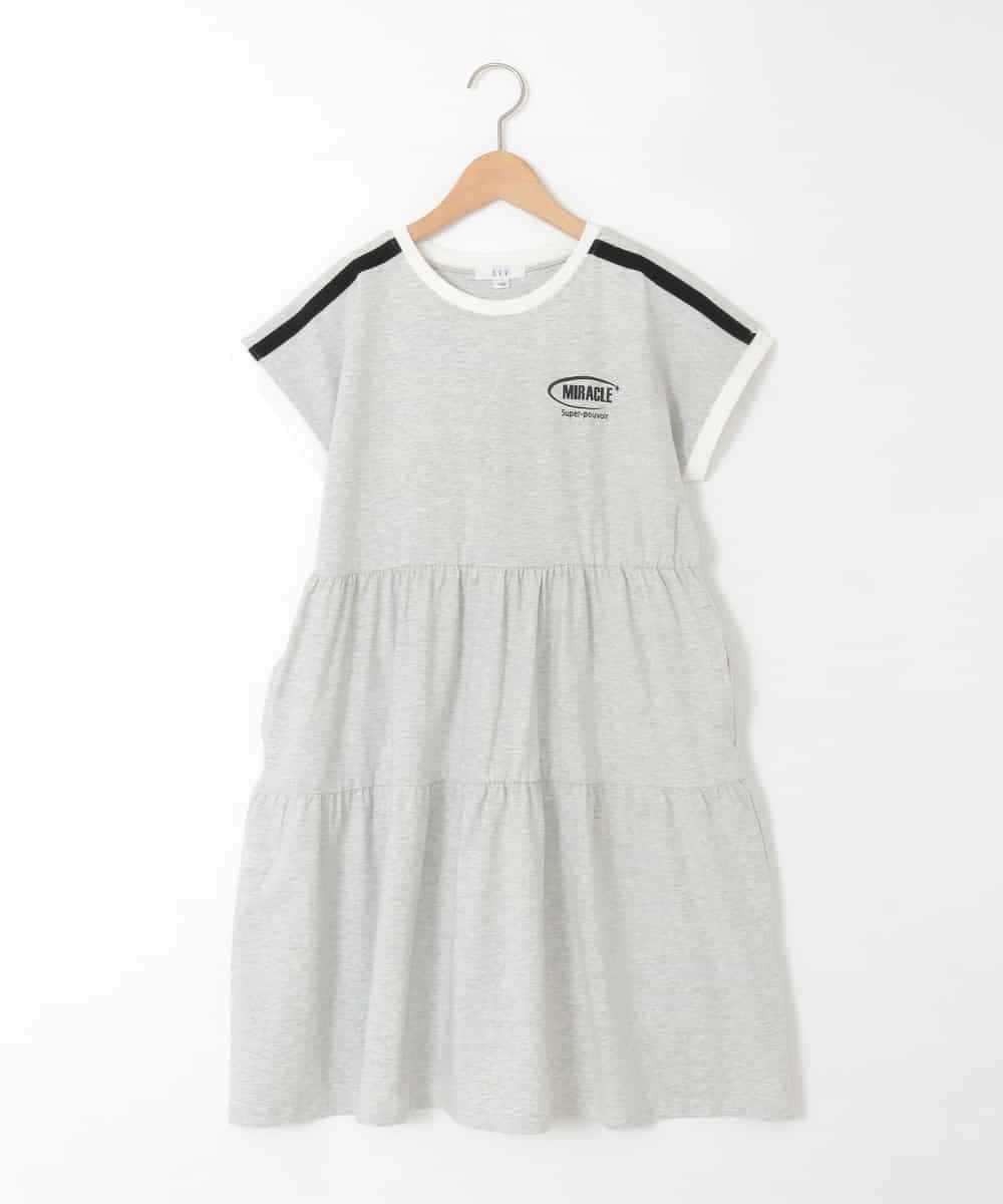 KJPGD02039 a.v.v KIDS(アー・ヴェ・ヴェ) [120-160]【接触冷感/毛玉になりにくい】配色ティアードワンピース ライトグレー