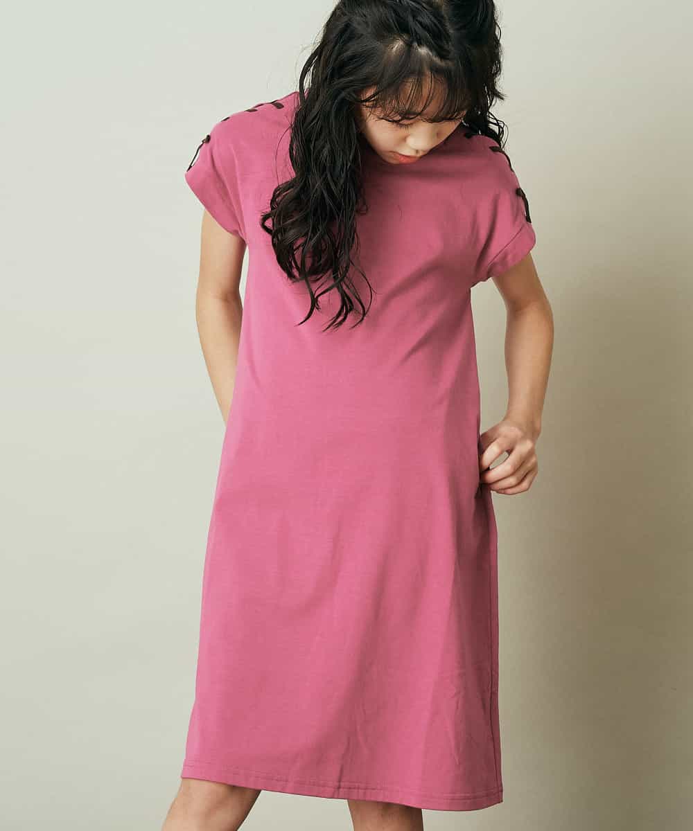 KJPGP01024 a.v.v KIDS(アー・ヴェ・ヴェ) [100-130]ショルダーリボンTシャツワンピース ピンク