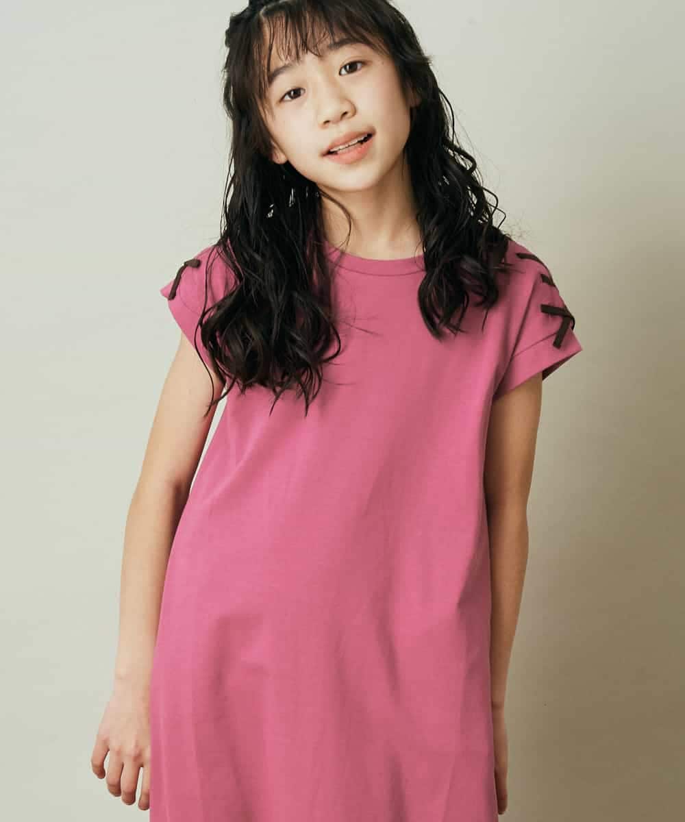 KJPGP01024 a.v.v KIDS(アー・ヴェ・ヴェ) [100-130]ショルダーリボンTシャツワンピース ピンク