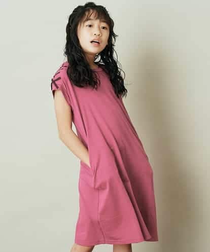 KJPGP01024  [100-130]ショルダーリボンTシャツワンピース