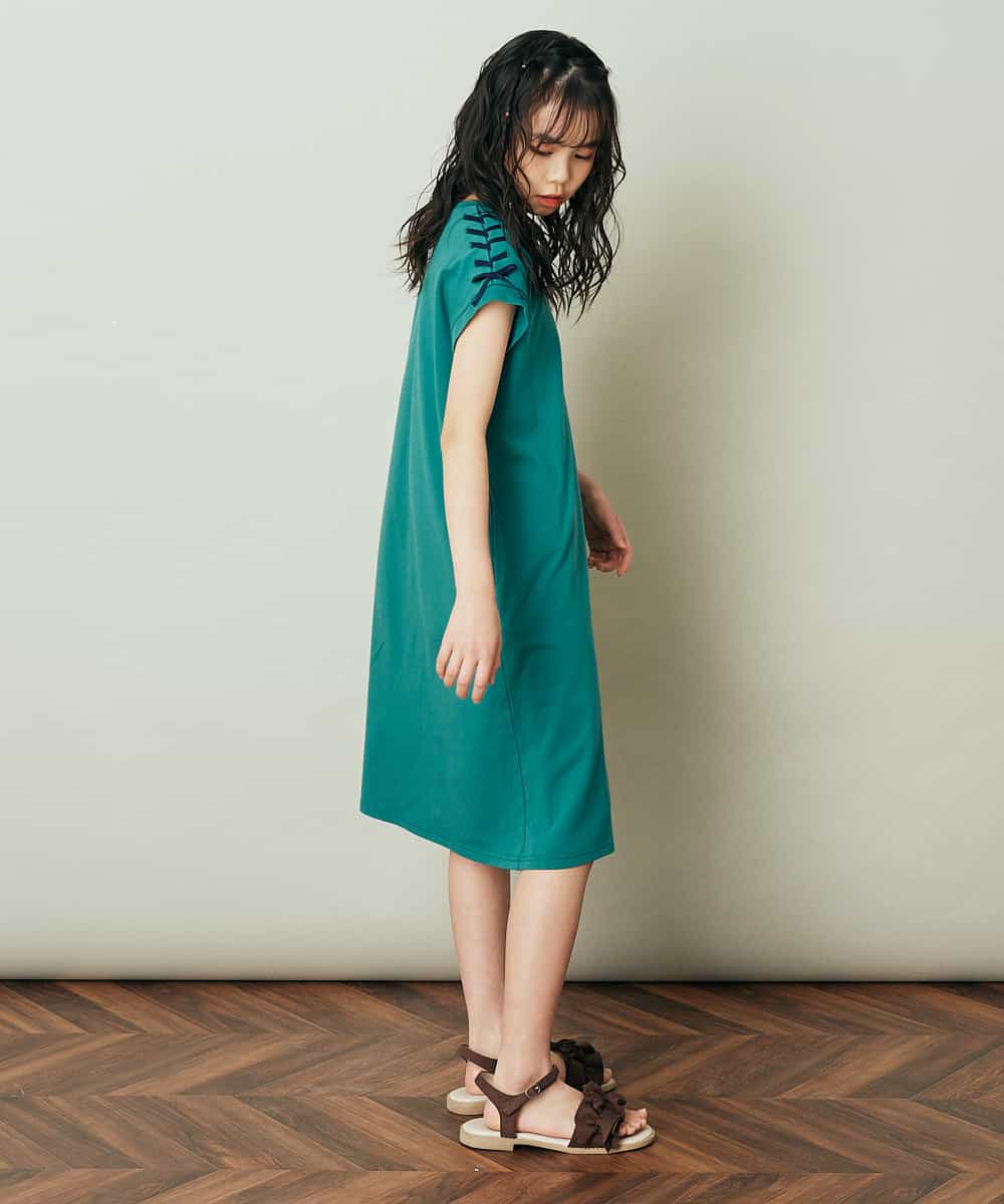 KJPGP01024 a.v.v KIDS(アー・ヴェ・ヴェ) [100-130]ショルダーリボンTシャツワンピース ピンク