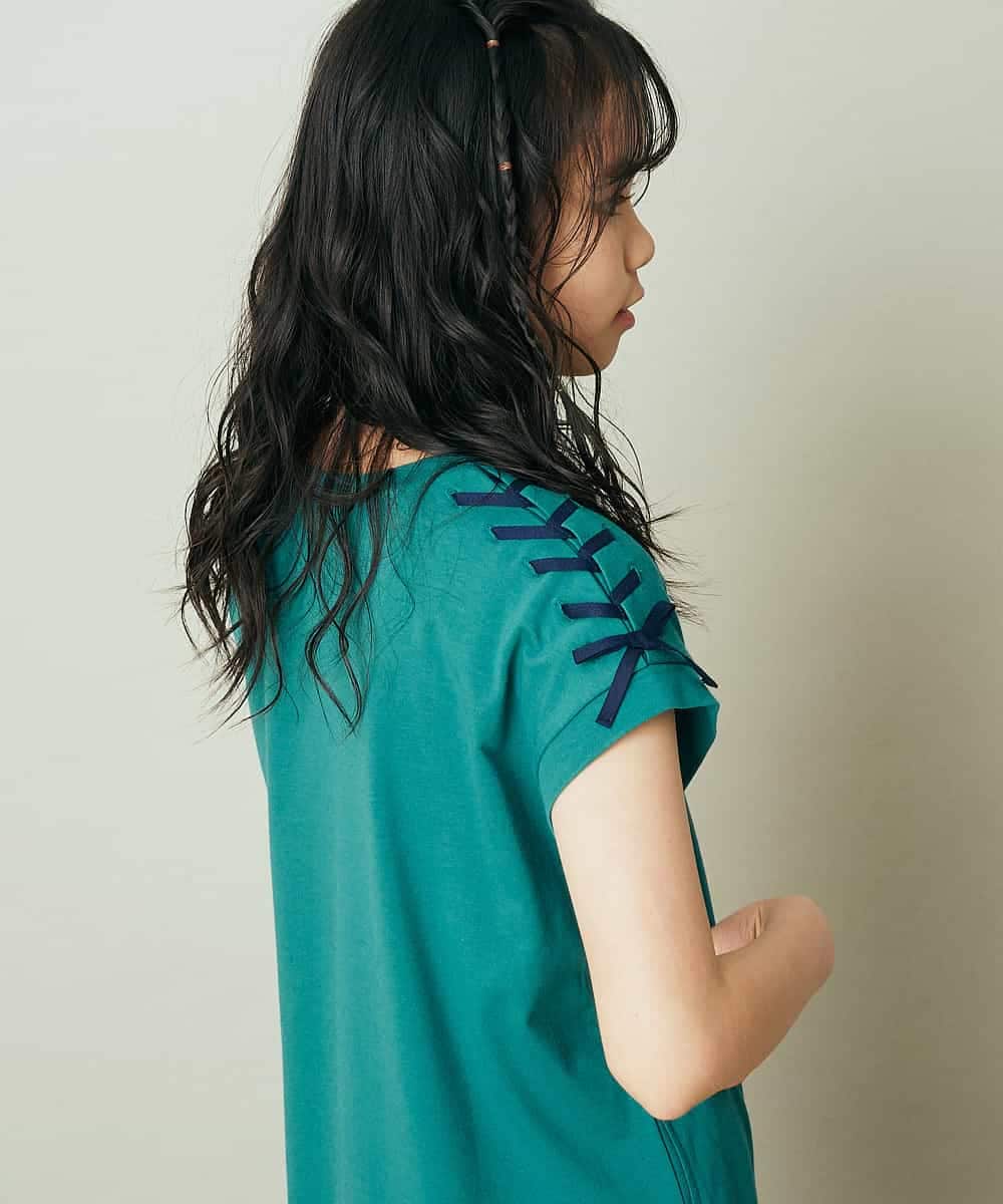 KJPGP01024 a.v.v KIDS(アー・ヴェ・ヴェ) [100-130]ショルダーリボンTシャツワンピース ピンク