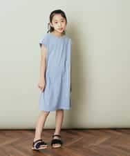 KJPGP01024 a.v.v KIDS(アー・ヴェ・ヴェ) [100-130]ショルダーリボンTシャツワンピース ライトブルー