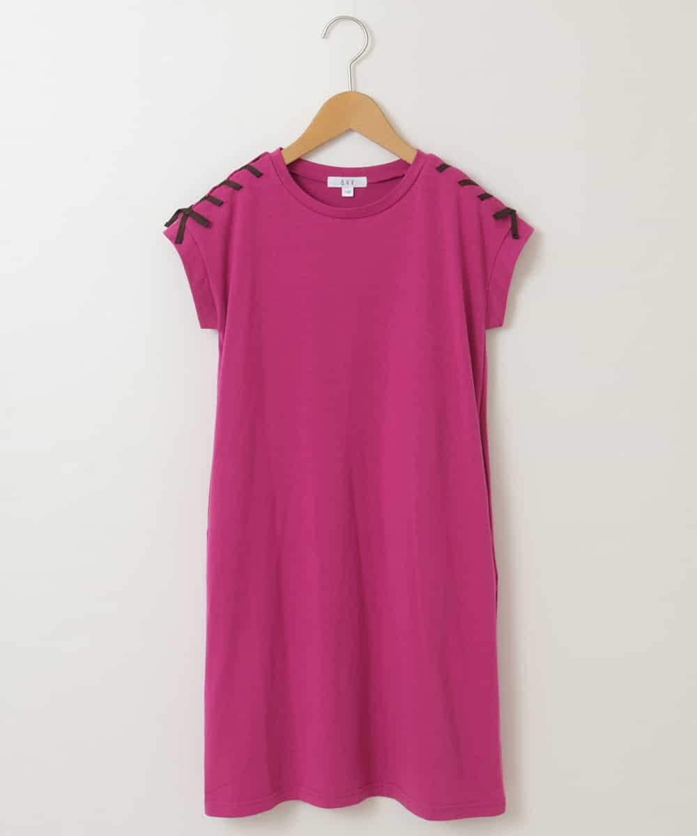 KJPGP01024 a.v.v KIDS(アー・ヴェ・ヴェ) [100-130]ショルダーリボンTシャツワンピース ピンク