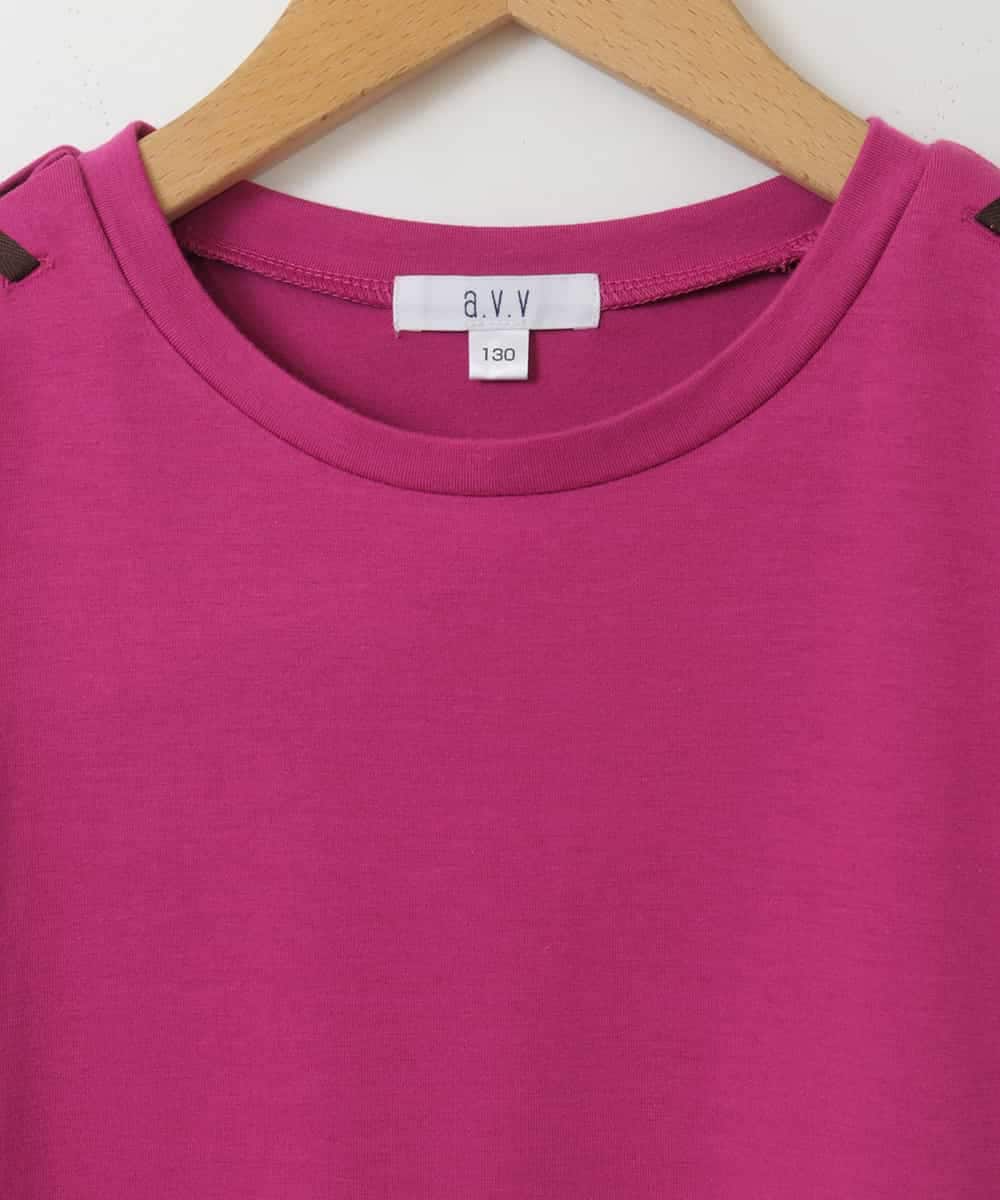 KJPGP01024 a.v.v KIDS(アー・ヴェ・ヴェ) [100-130]ショルダーリボンTシャツワンピース ピンク