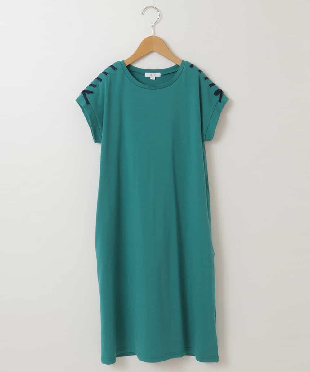 KJPGP01024 a.v.v KIDS(アー・ヴェ・ヴェ) [100-130]ショルダーリボンTシャツワンピース グリーン