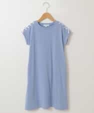 KJPGP01024 a.v.v KIDS(アー・ヴェ・ヴェ) [100-130]ショルダーリボンTシャツワンピース ライトブルー