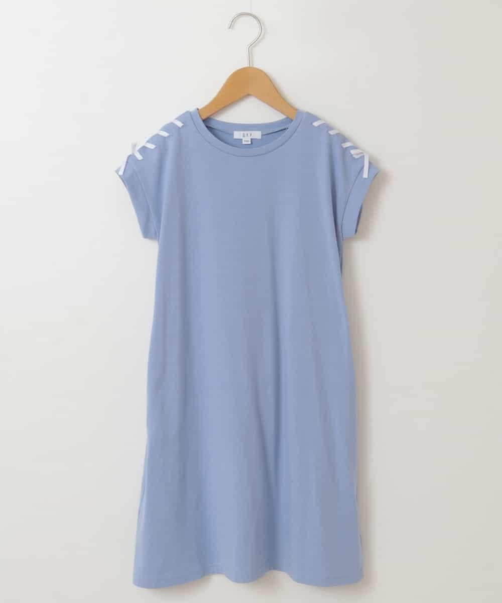 KJPGP01024 a.v.v KIDS(アー・ヴェ・ヴェ) [100-130]ショルダーリボンTシャツワンピース ライトブルー