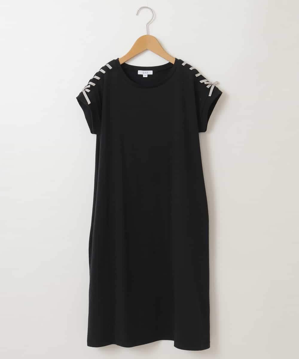 KJPGP01024 a.v.v KIDS(アー・ヴェ・ヴェ) [100-130]ショルダーリボンTシャツワンピース ブラック
