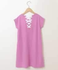 KJPGP02024 a.v.v KIDS(アー・ヴェ・ヴェ) [100-130]バックレースアップTシャツワンピース ピンク