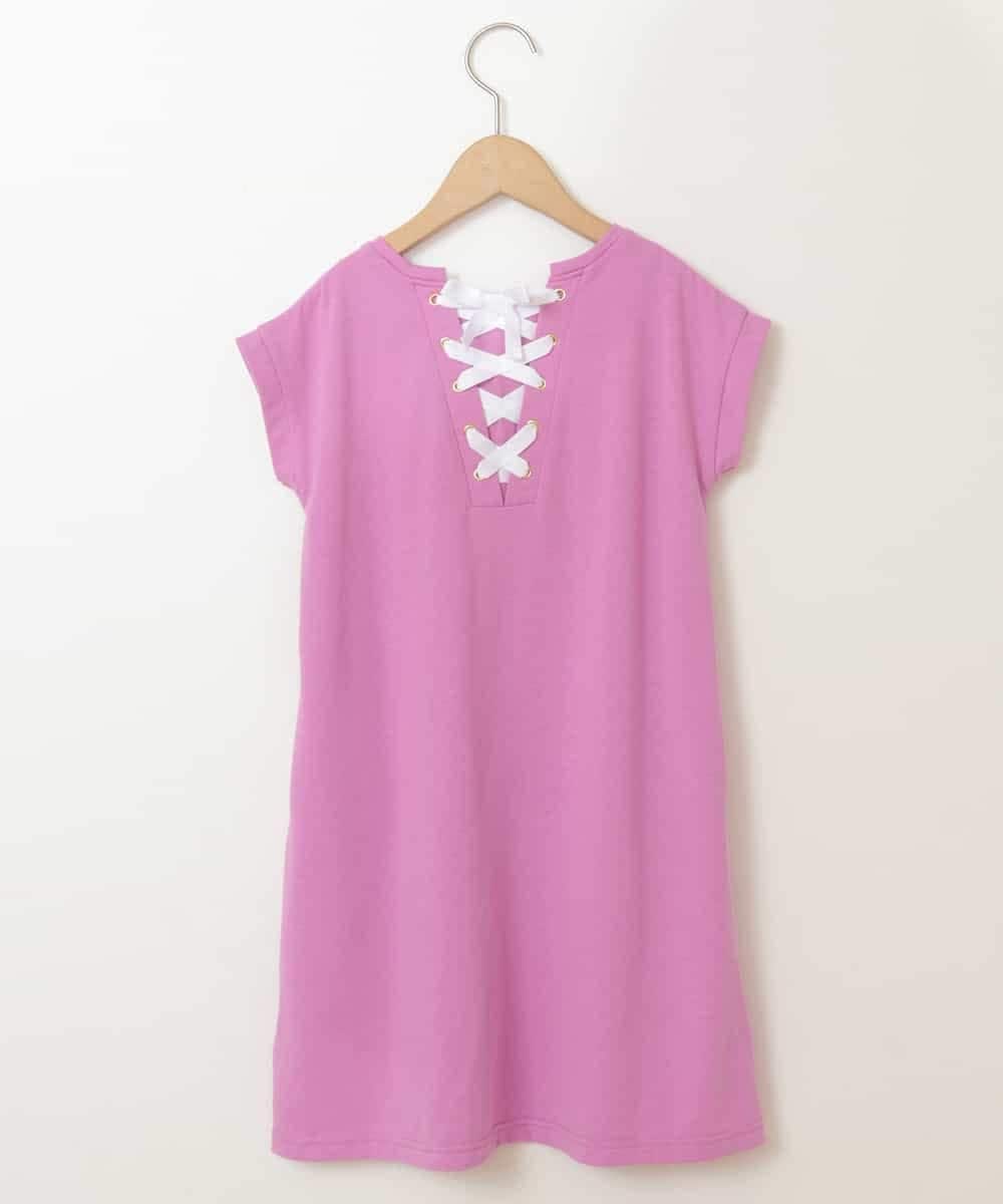 KJPGP02024 a.v.v KIDS(アー・ヴェ・ヴェ) [100-130]バックレースアップTシャツワンピース ピンク