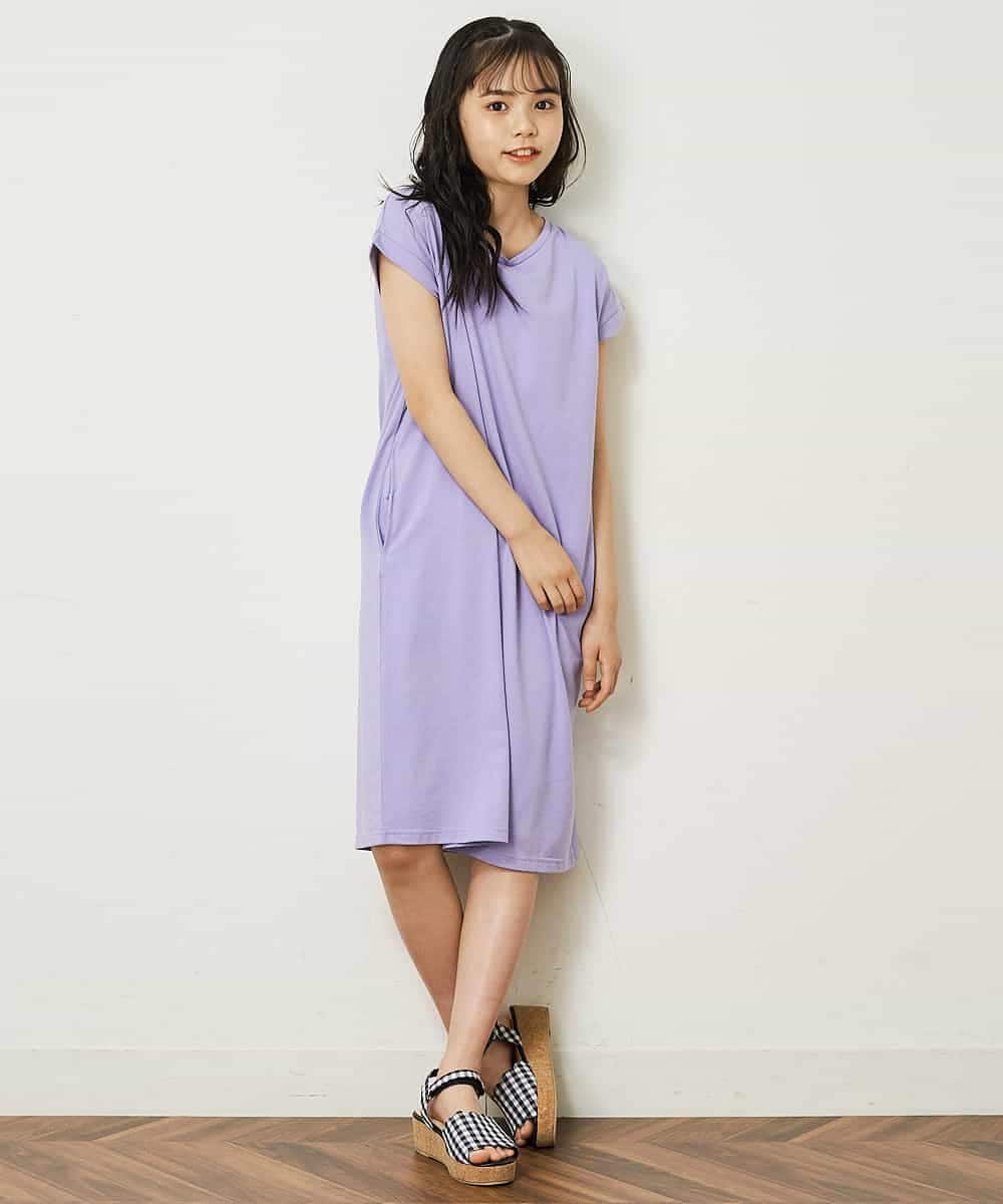 KJPGP02024 a.v.v KIDS(アー・ヴェ・ヴェ) [100-130]バックレースアップTシャツワンピース ピンク