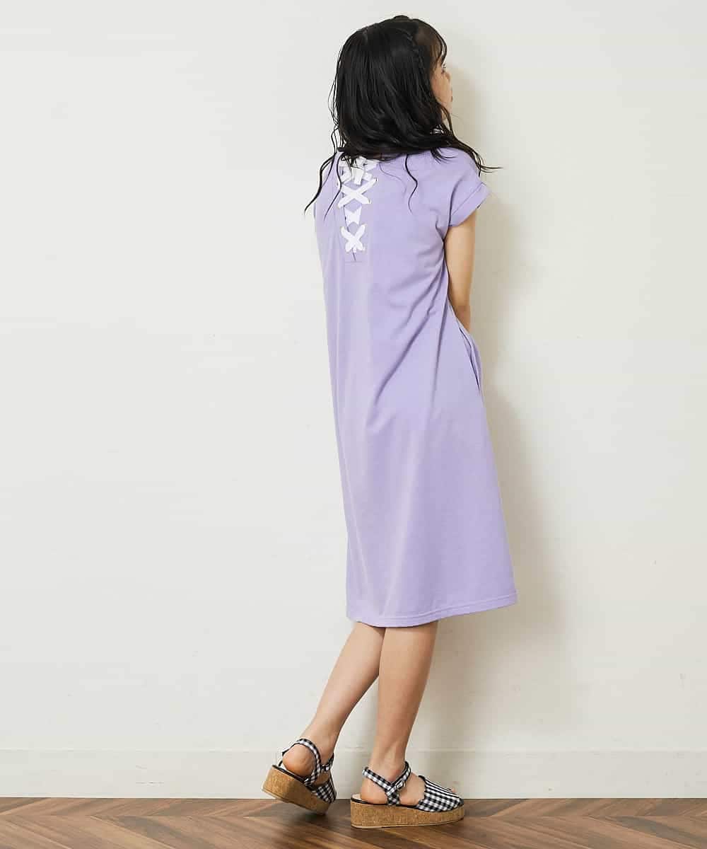 KJPGP02024 a.v.v KIDS(アー・ヴェ・ヴェ) [100-130]バックレースアップTシャツワンピース ピンク