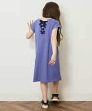 KJPGP02024 a.v.v KIDS(アー・ヴェ・ヴェ) [100-130]バックレースアップTシャツワンピース ブルー