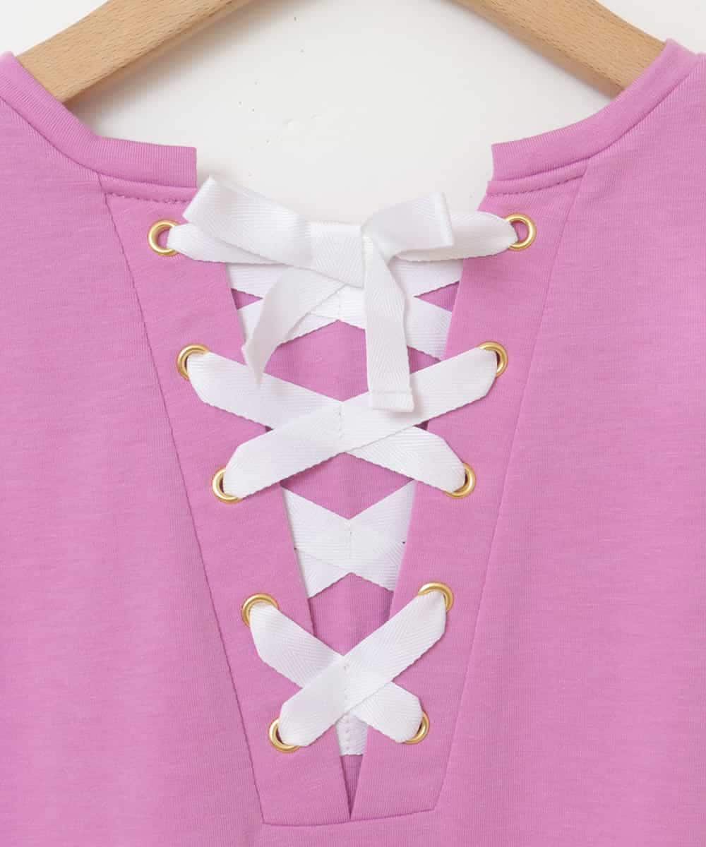 KJPGP02024 a.v.v KIDS(アー・ヴェ・ヴェ) [100-130]バックレースアップTシャツワンピース ピンク