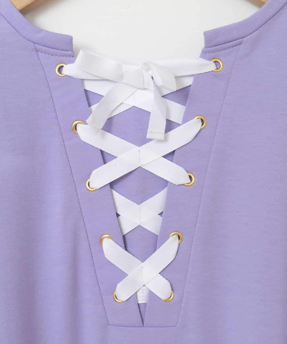 KJPGP02024 a.v.v KIDS(アー・ヴェ・ヴェ) [100-130]バックレースアップTシャツワンピース ラベンダー