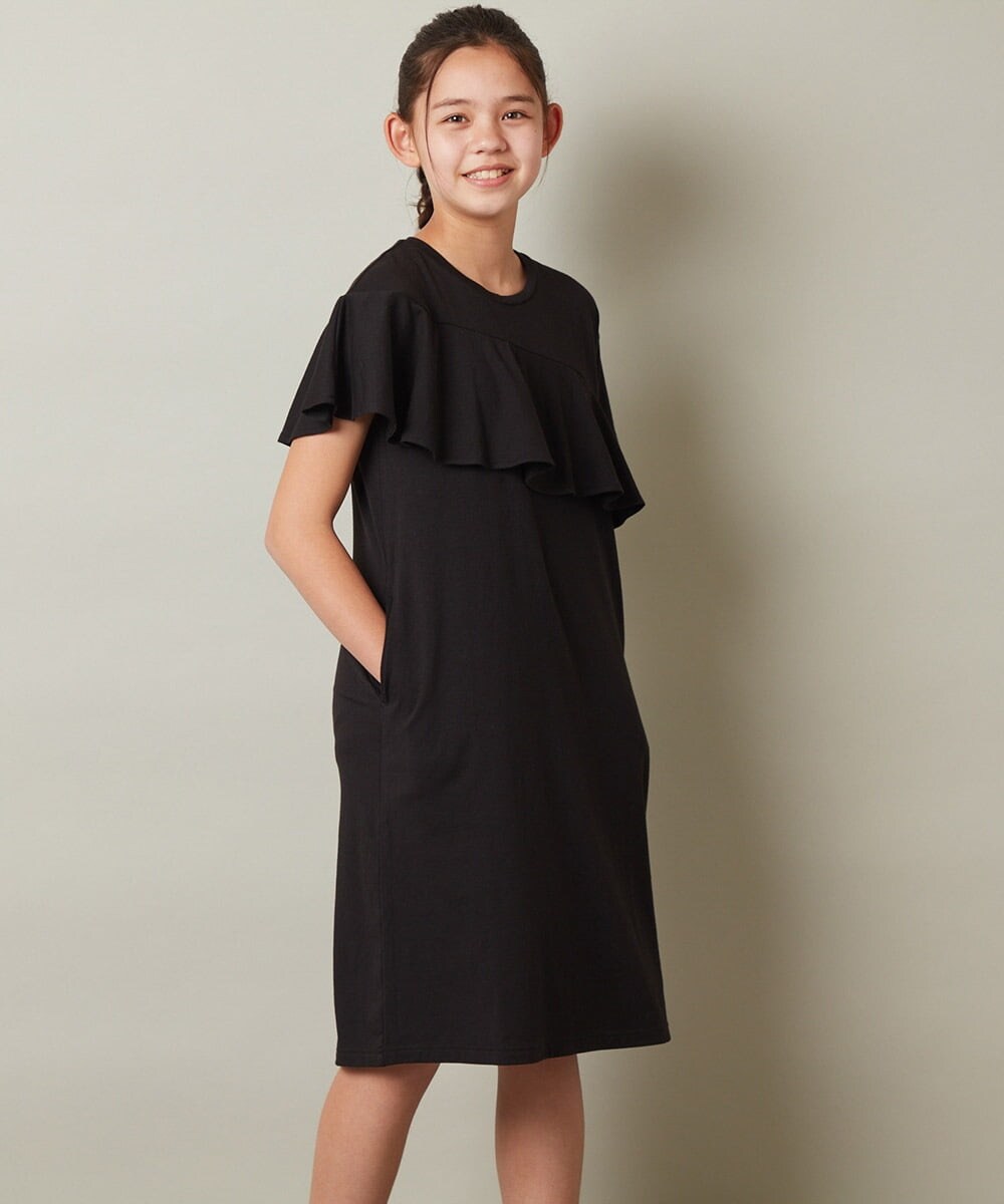 KJPGT03034 a.v.v KIDS(アー・ヴェ・ヴェ) [140-150]アシメフリルAラインワンピース ブルー