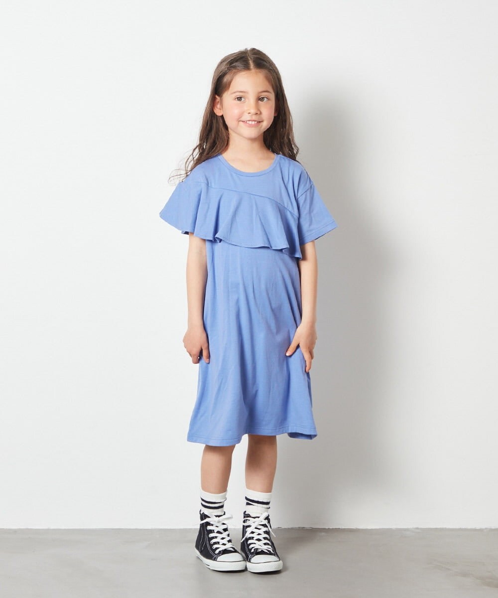 KJPGT03034 a.v.v KIDS(アー・ヴェ・ヴェ) [140-150]アシメフリルAラインワンピース ブルー