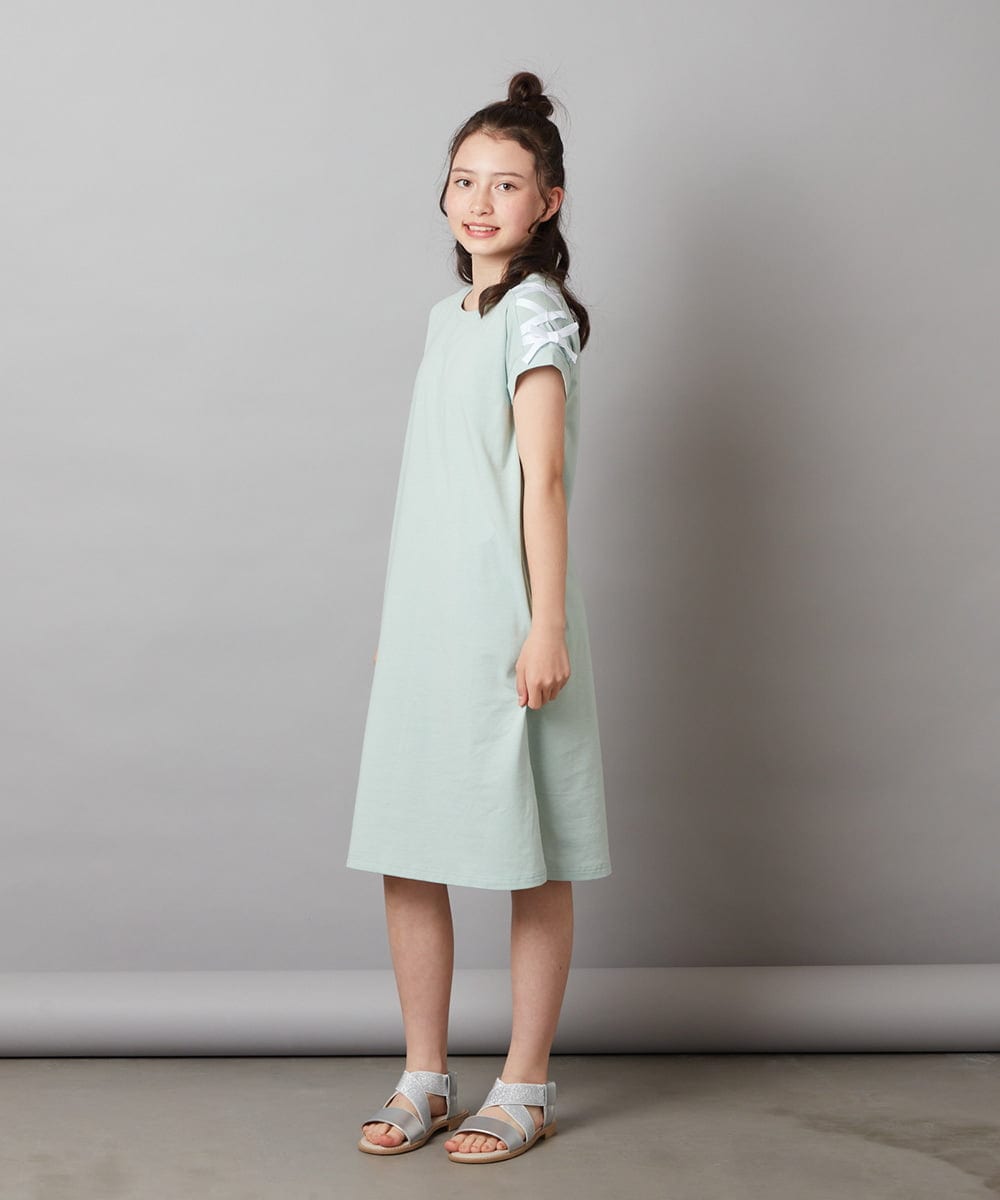 KJPGV01029 a.v.v KIDS(アー・ヴェ・ヴェ) [100-130]アシメショルダーレースアップカットワンピース ミント