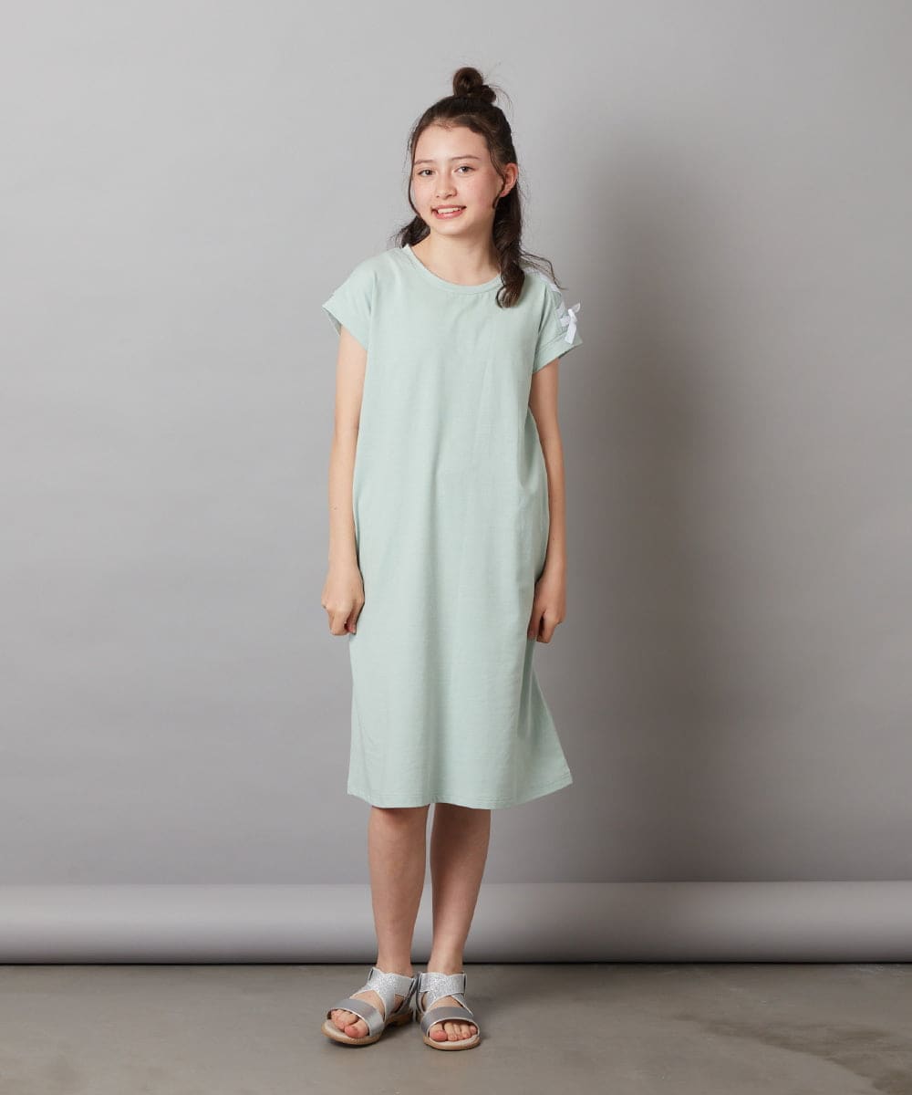 KJPGW01034 a.v.v KIDS(アー・ヴェ・ヴェ) [140-150]アシメショルダーレースアップカットワンピース ブラック