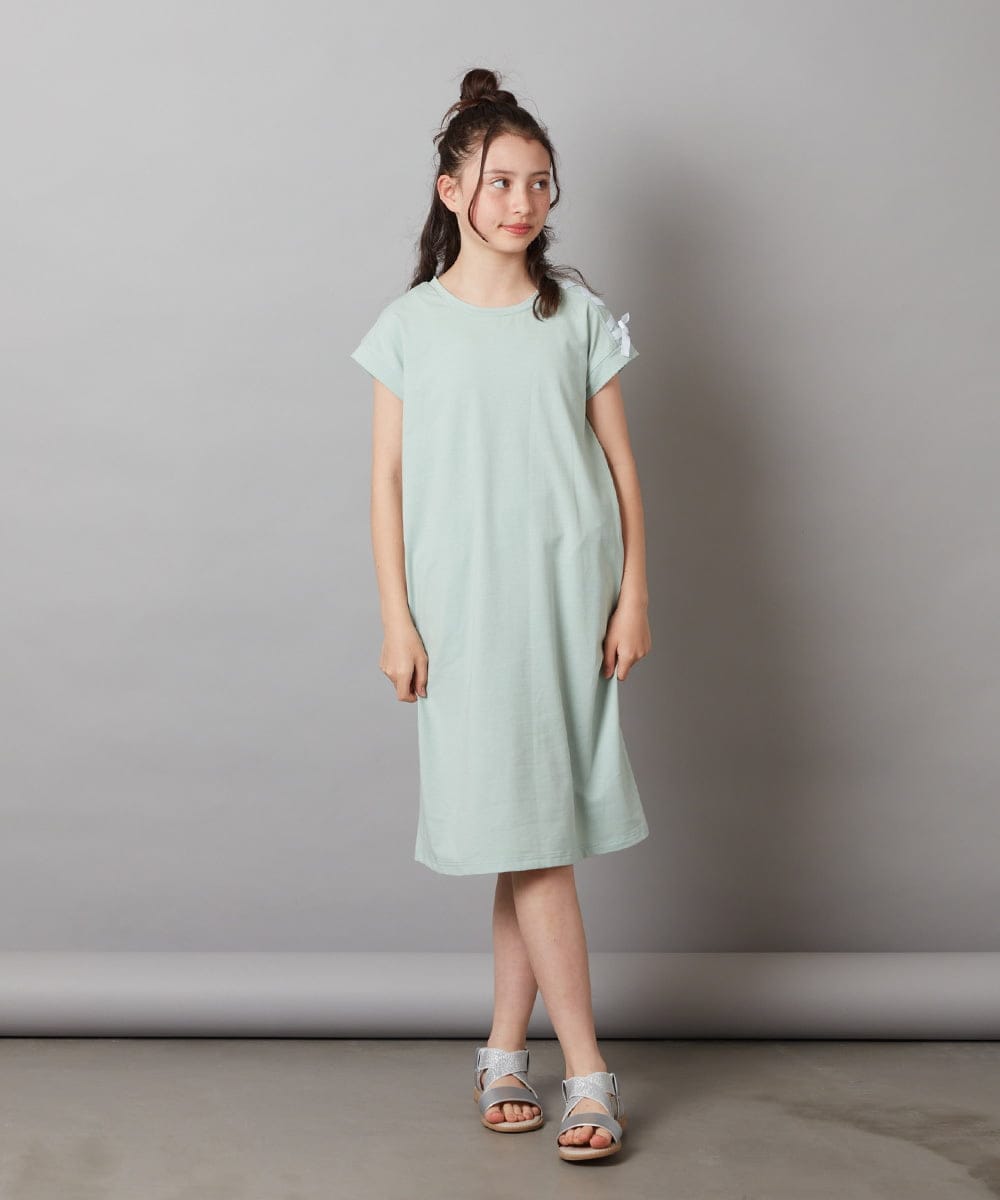 KJPGW01034 a.v.v KIDS(アー・ヴェ・ヴェ) [140-150]アシメショルダーレースアップカットワンピース ブラック