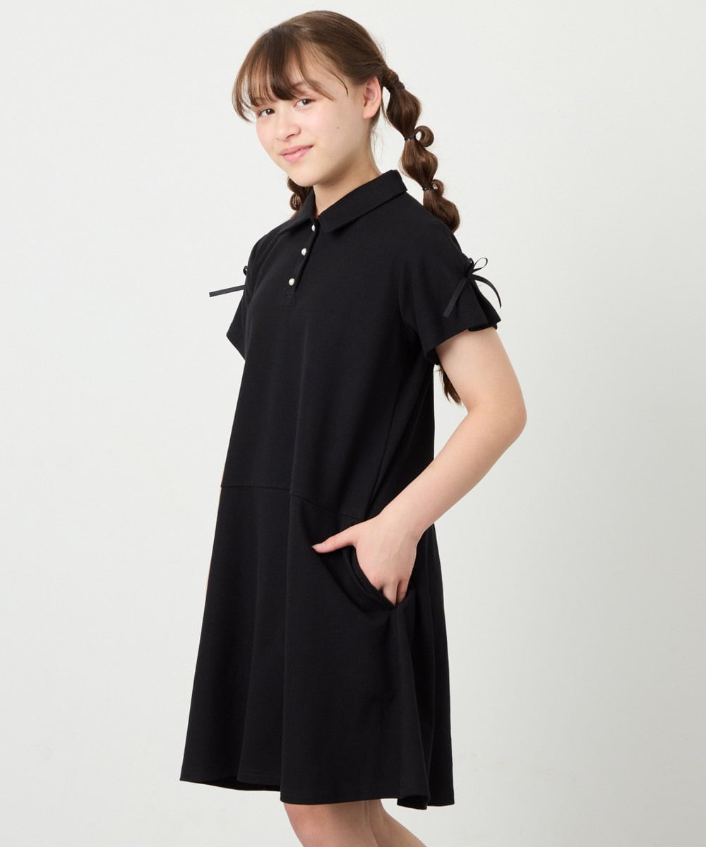 KJPHD75049 a.v.v KIDS(アー・ヴェ・ヴェ) [130-160]【冷感/洗える】パールボタンカノコワンピース ブラック