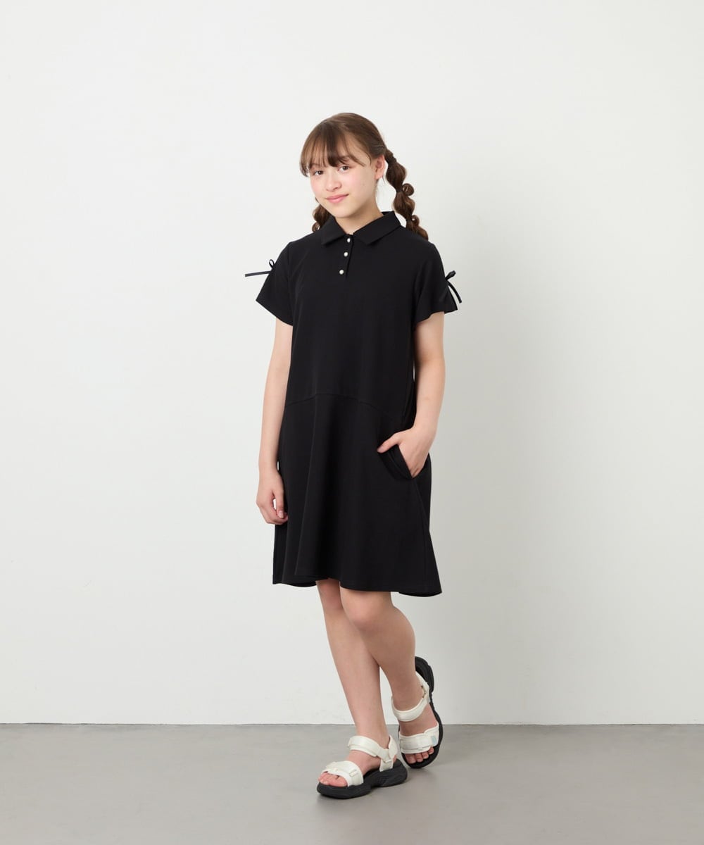 KJPHD75049 a.v.v KIDS(アー・ヴェ・ヴェ) [130-160]【冷感/洗える】パールボタンカノコワンピース ブラック