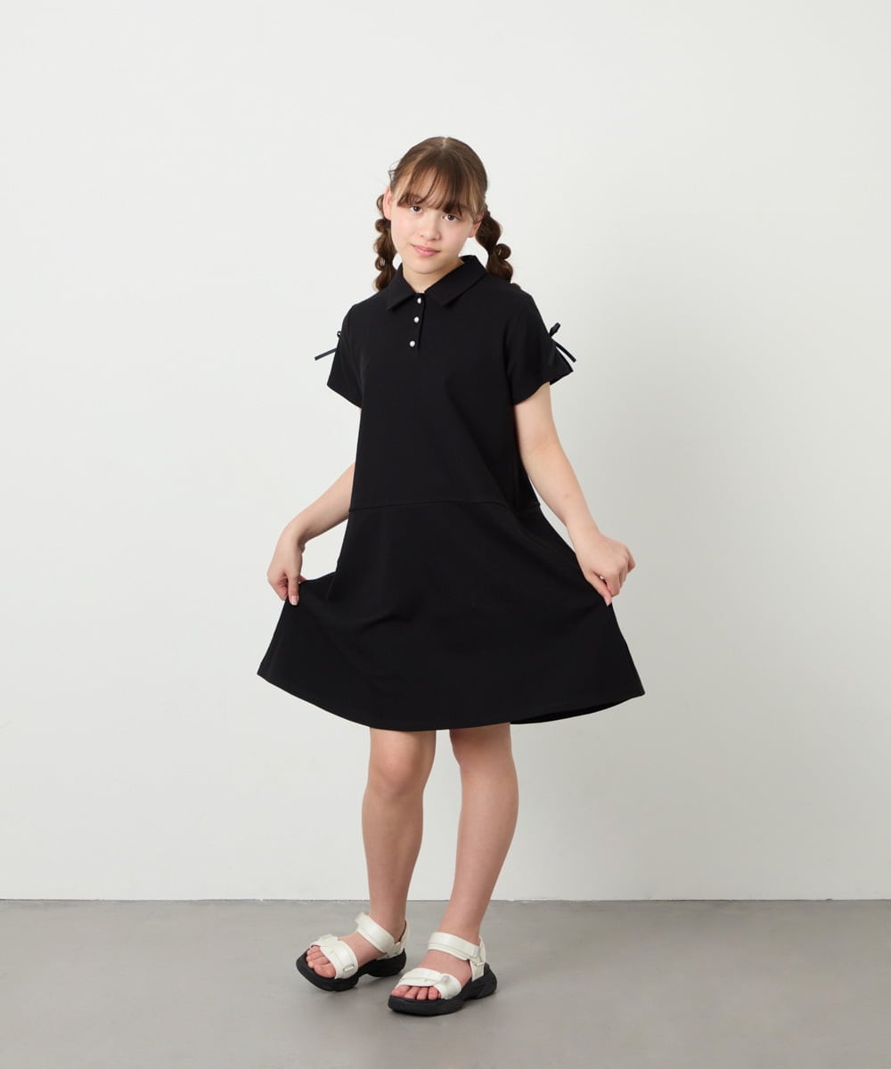 KJPHD75049 a.v.v KIDS(アー・ヴェ・ヴェ) [130-160]【冷感/洗える】パールボタンカノコワンピース ブラック