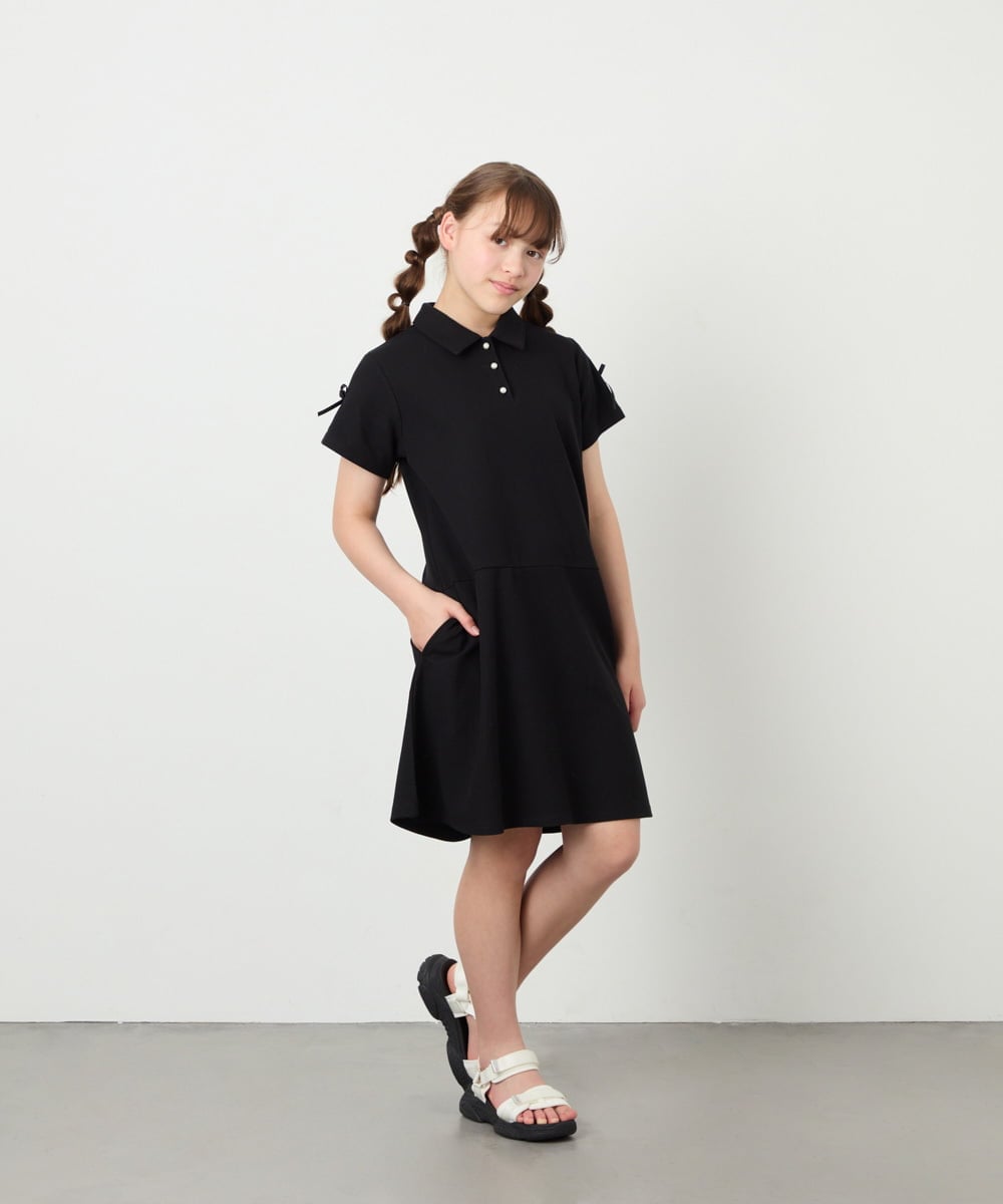 KJPHD75049 a.v.v KIDS(アー・ヴェ・ヴェ) [130-160]【冷感/洗える】パールボタンカノコワンピース ブラック