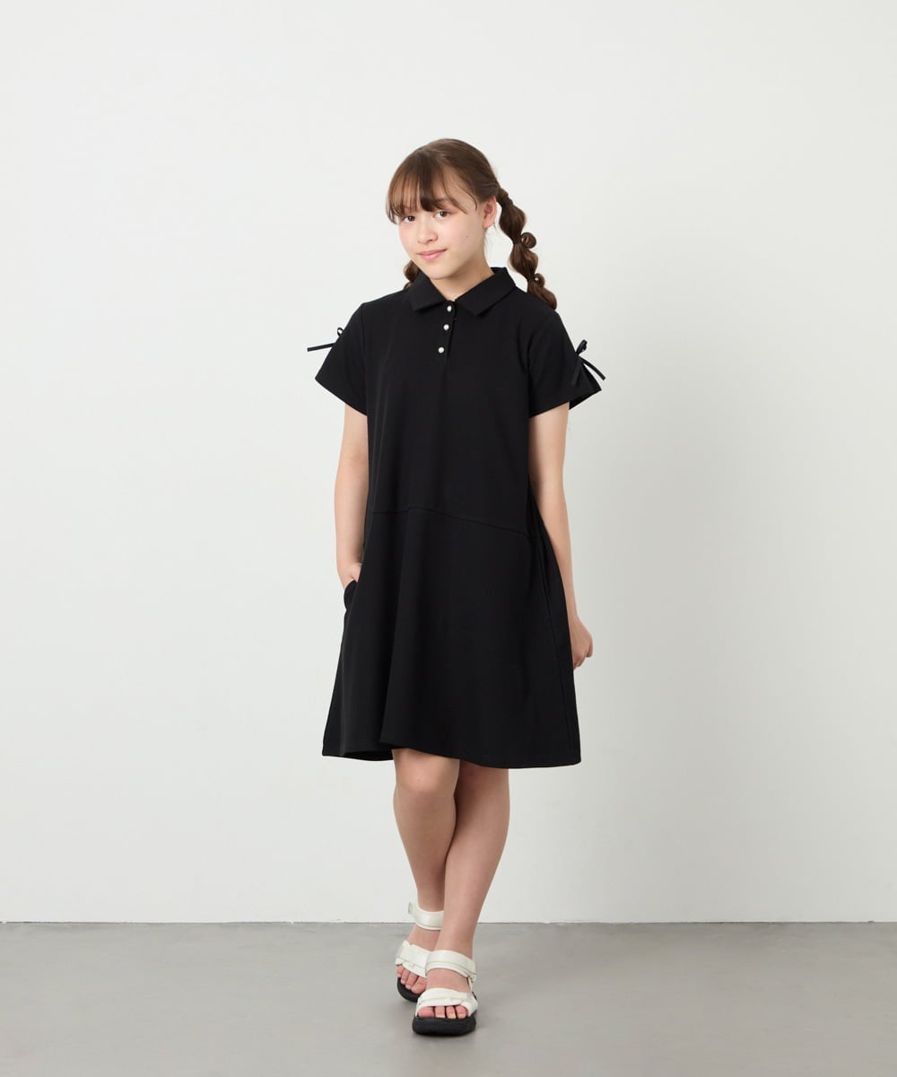 KJPHD75049 a.v.v KIDS(アー・ヴェ・ヴェ) [130-160]【冷感/洗える】パールボタンカノコワンピース ブラック
