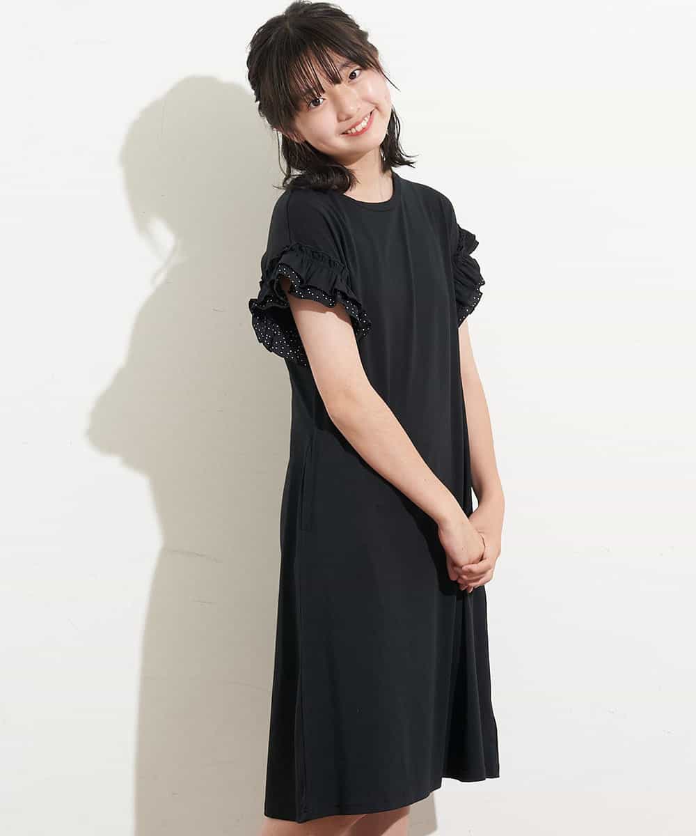 KJPHM01024 a.v.v KIDS(アー・ヴェ・ヴェ) [100-130]フリルスリーブAラインワンピース ラベンダー